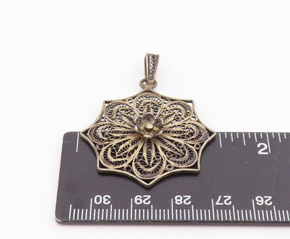 925 Sterling Silver Vintage Pendant Intricate Filigree Floral Blossom  PT26009