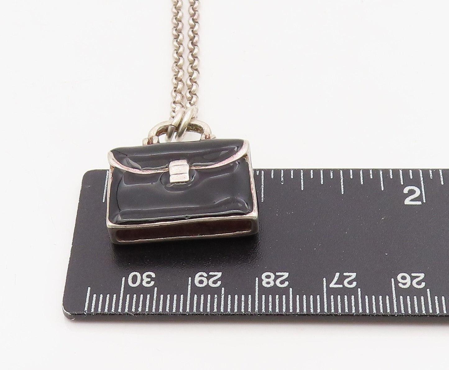925 Sterling Silver Vintage Necklace Enameled Briefcase Charm Chain  NE4707