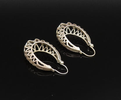 925 Sterling Silver Vintage Openwork Floral Petals Oval Hoop Earrings EG12045