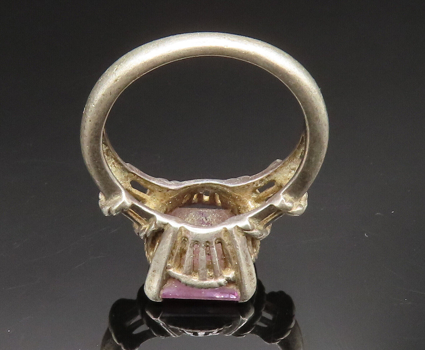 925 Sterling Silver  Vintage Square Gemstone Wrapped Rope Ring Sz 8  RG24590