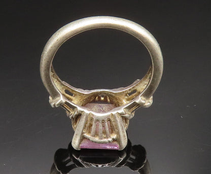925 Sterling Silver  Vintage Square Gemstone Wrapped Rope Ring Sz 8  RG24590