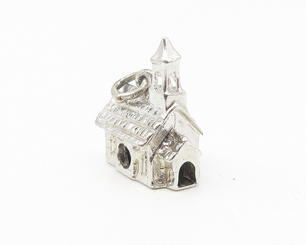 925 Sterling Silver  Vintage Shiny Petite Church House Motif Pendant  PT9094
