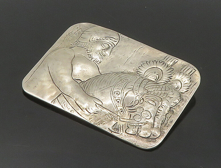 925 Sterling Silver  Vintage Antique Man On Horse Etched Brooch Pin  BP6811