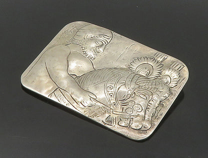 925 Sterling Silver  Vintage Antique Man On Horse Etched Brooch Pin  BP6811