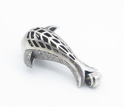 925 Sterling Silver  Vintage Cubic Zirconia Encrusted Shark Pendant  PT6207