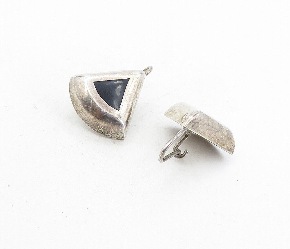 MEXICO 925 Sterling Silver  Vintage Black Onyx Triangle Drop Earrings  EG4033
