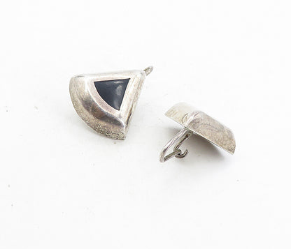 MEXICO 925 Sterling Silver  Vintage Black Onyx Triangle Drop Earrings  EG4033
