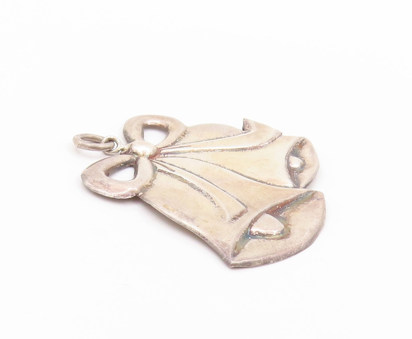 925 Sterling Silver Vintage Pendant Christmas Bells With Bow Cutout  PT24077
