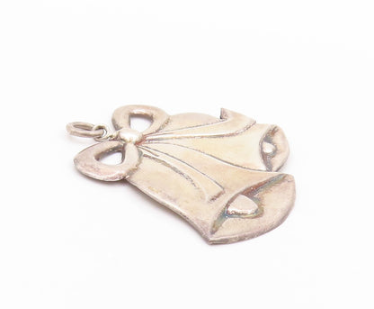 925 Sterling Silver Vintage Pendant Christmas Bells With Bow Cutout  PT24077