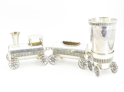 ISRAEL 925 Sterling Silver  Vintage Shiny Jewish Train Havdalah Set  TR1475