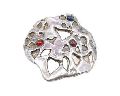 ISRAEL 925 Sterling Silver  Vintage Carnelian & Lapis Lazuli Brooch Pin BP4492