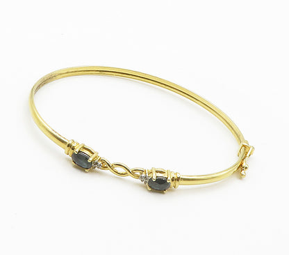 925 Sterling Silver  Genuine Diamonds & Sapphire Shiny Bangle Bracelet  BT6061