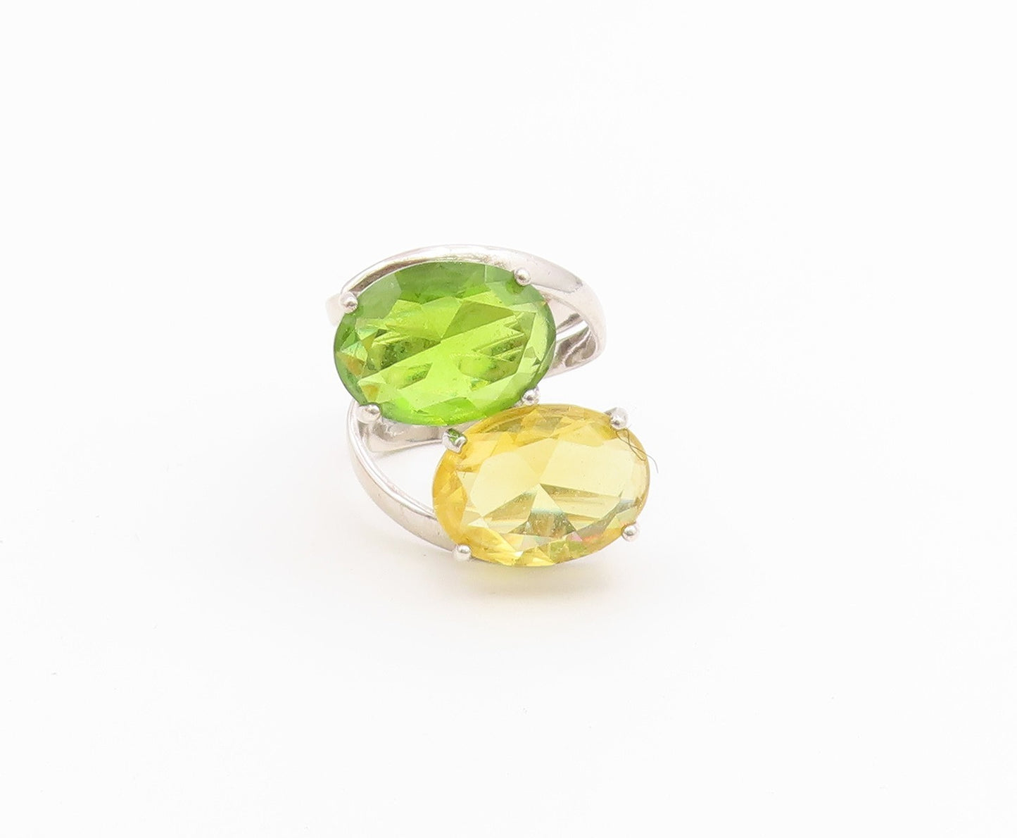 925 Sterling Silver Vintage Ring Modernist Peridot & Citrine Band Sz 7.5 RG36753