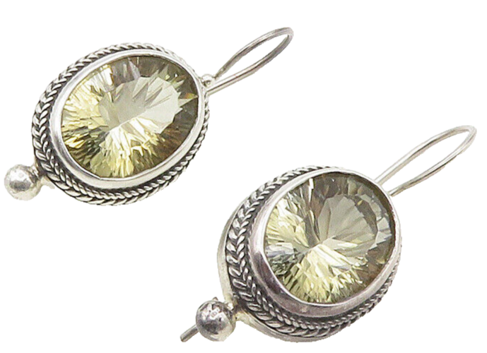 925 Sterling Silver  Vintage Faceted Topaz Twist Oval Drop Earrings  EG7964