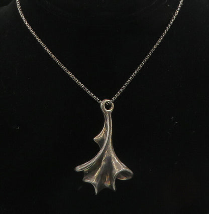 925 Sterling Silver  Vintage Oxidized Sculpted Flower Chain Necklace  NE3213