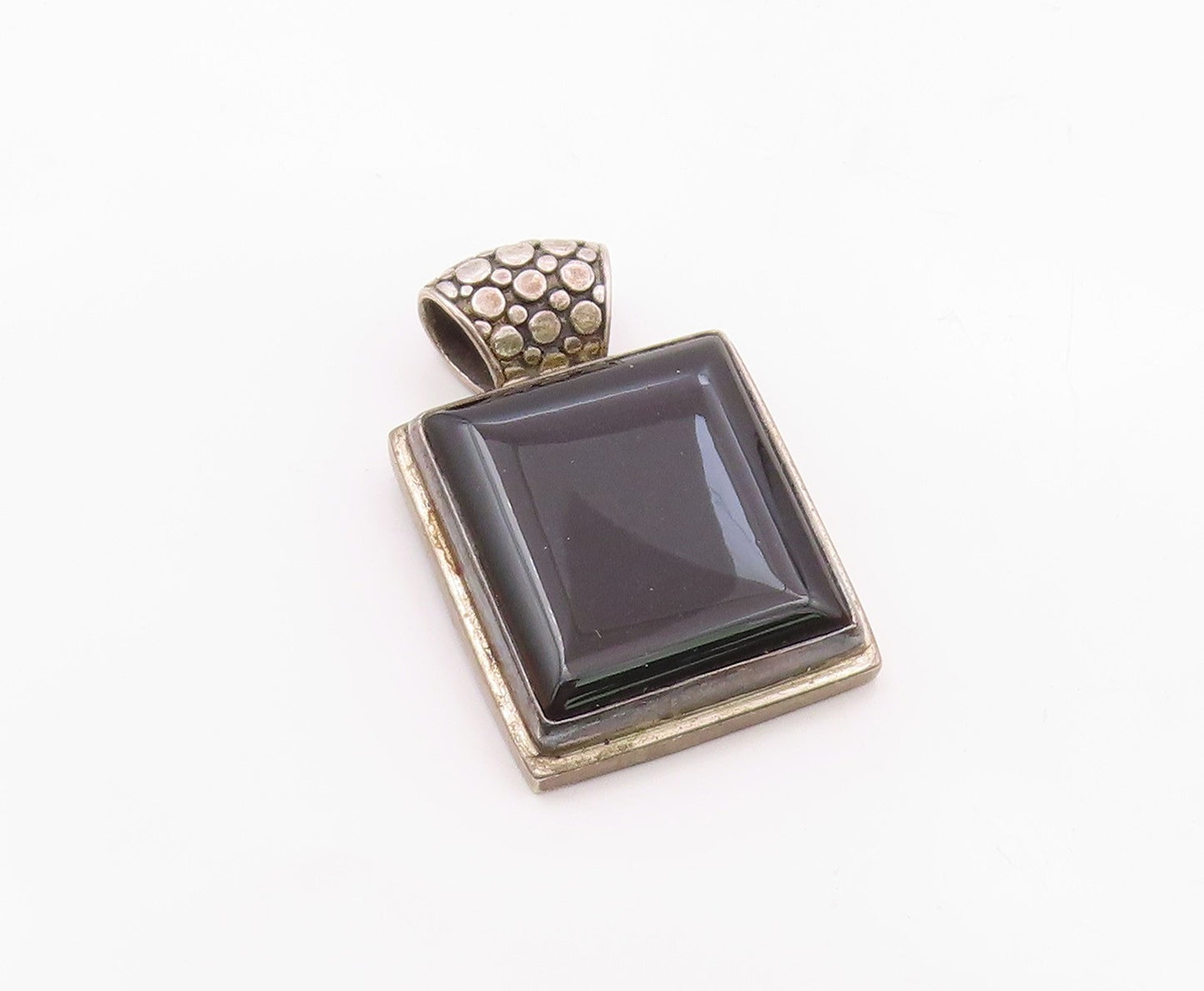 925 Sterling Silver  Vintage Black Onyx Circle Patterned Bail Pendant  PT16740