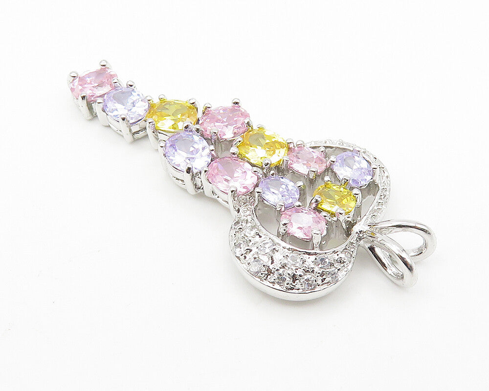925 Sterling Silver Sparkling Multi Color Cubic Zirconia Drop Pendant PT8395