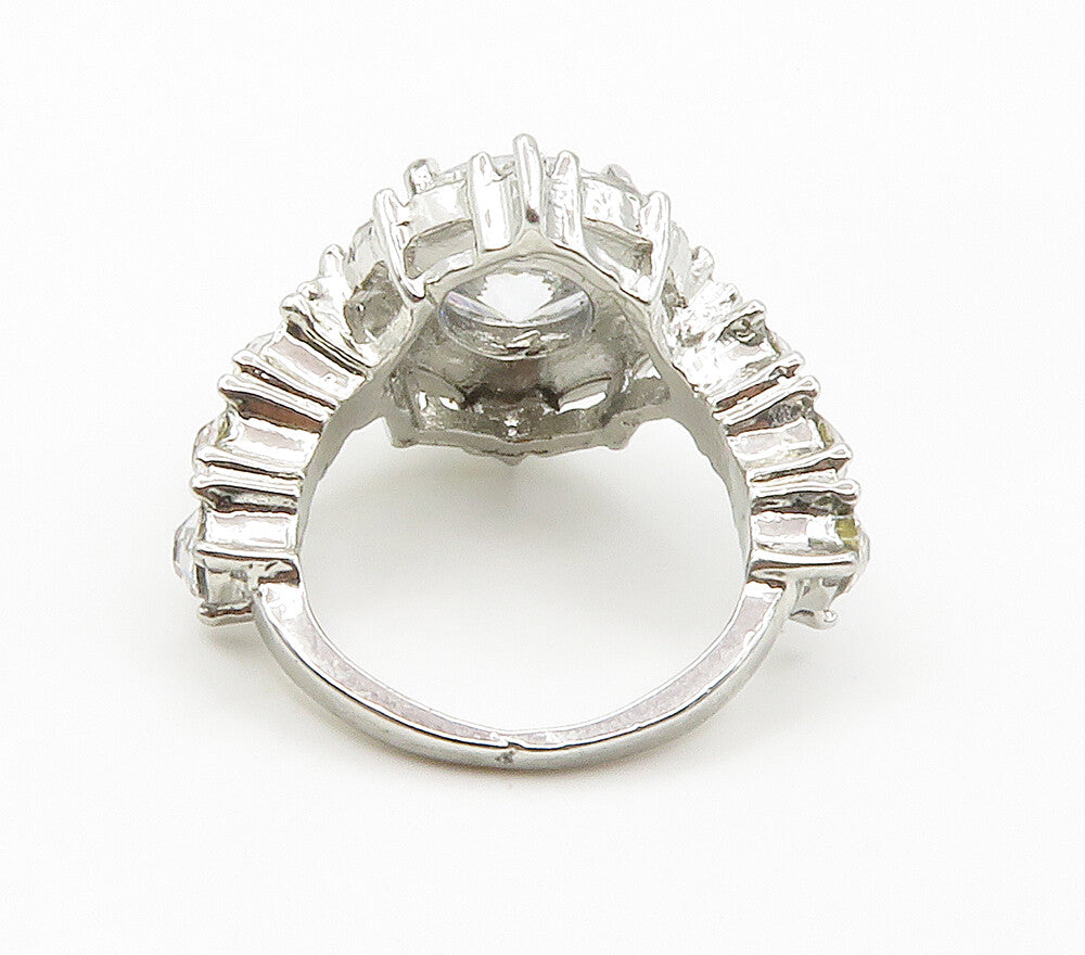 925 Sterling Silver  Sparkling Cubic Zirconia Cocktail Ring Sz 7.5  RG15054
