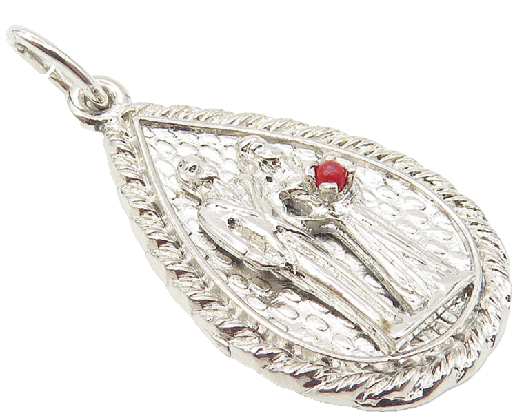 925 Sterling Silver  Shiny Petite Red Coral Accent Marriage Pendant  PT8290