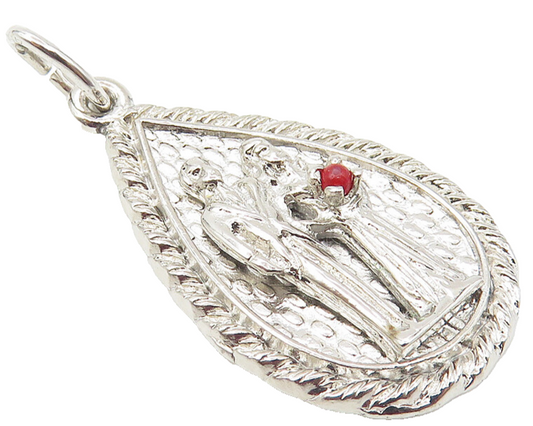925 Sterling Silver  Shiny Petite Red Coral Accent Marriage Pendant  PT8290