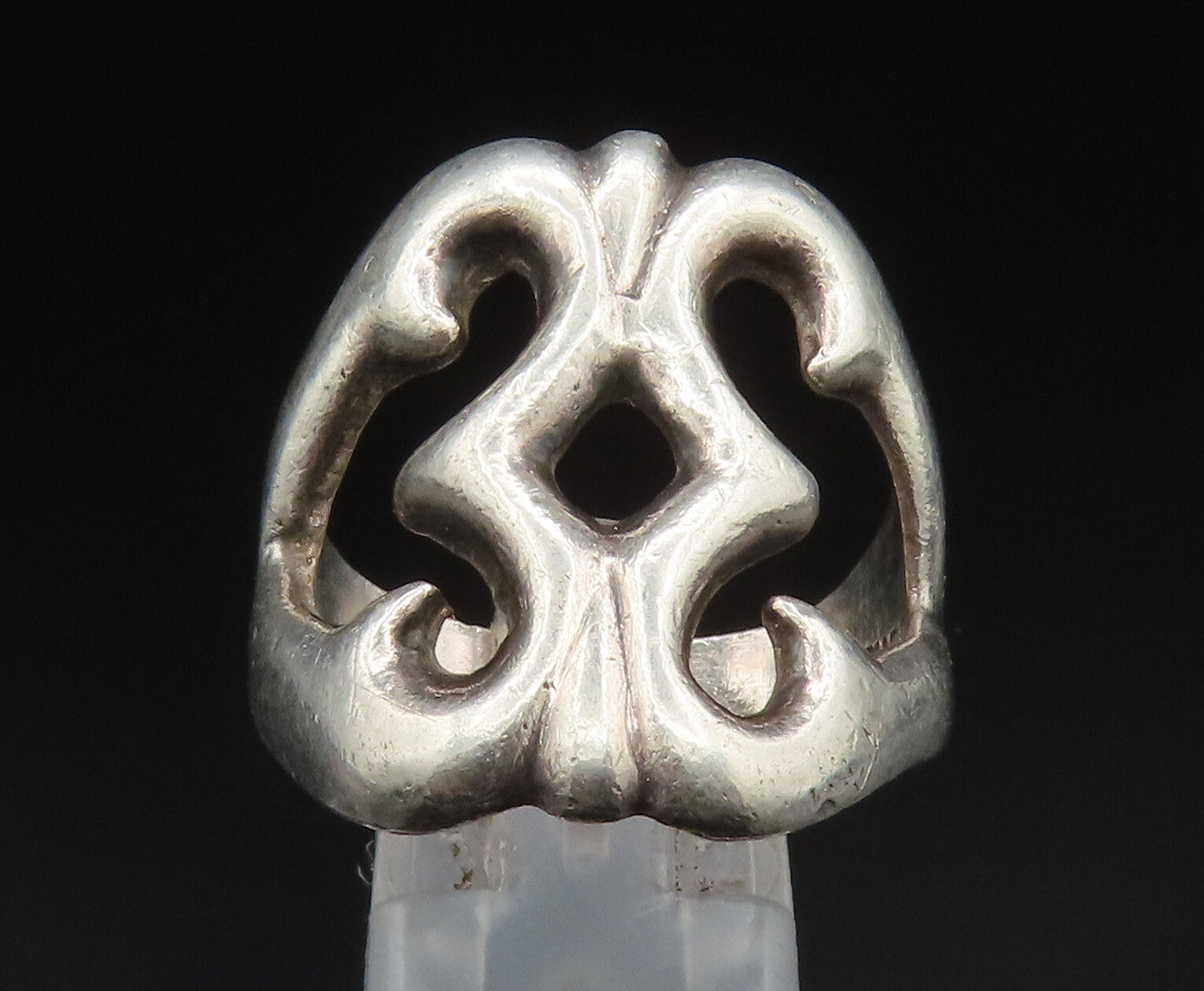 MEXICO 925 Sterling Silver Vintage Swirl Cut Out Wide Band Ring Sz 9 RG24607