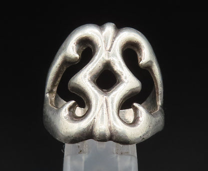 MEXICO 925 Sterling Silver Vintage Swirl Cut Out Wide Band Ring Sz 9 RG24607