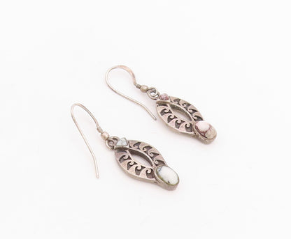 925 Sterling Silver Vintage Earrings Dark Tone Trible Carved Gemstone  EG13244