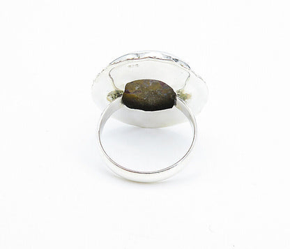 925 Sterling Silver Cabochon Cut Multi Color Jasper Cocktail Ring Sz 9 RG7990