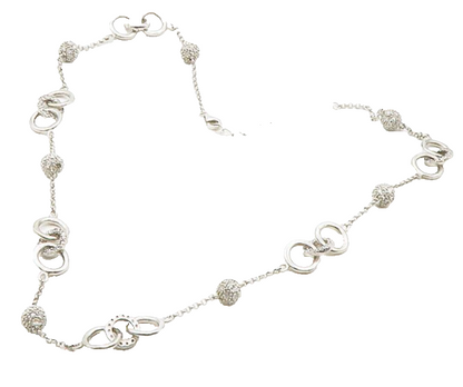 925 Sterling Silver  Shiny Topaz Encrusted Round Link Chain Necklace  NE2257