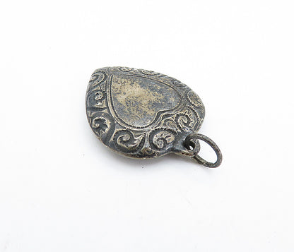 925 Sterling Silver  Vintage Dark Tone Love Heart Swirl Border Pendant  PT2967