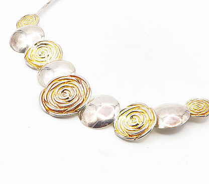 925 Sterling Silver  Vintage Shiny Sculpted Floral Link Chain Necklace  NE1631