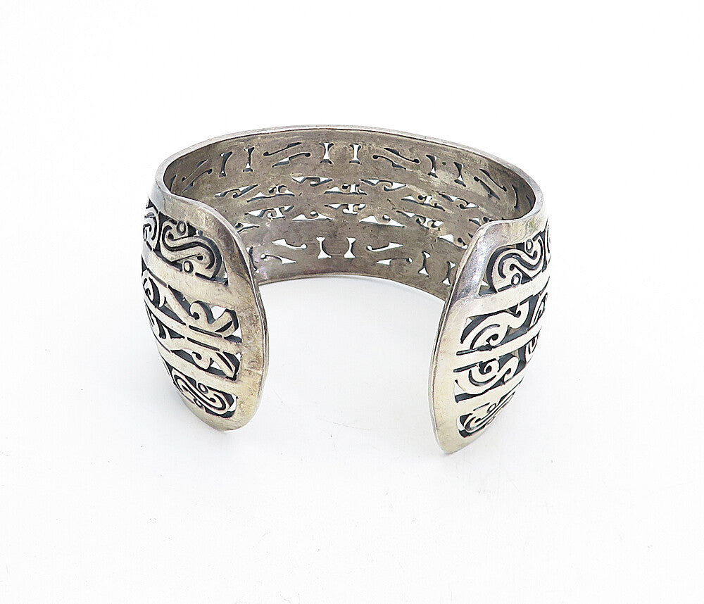 MMA MEXICO 925 Silver  Vintage Dark Tone Wide Swirl Cuff Bracelet  BT1958