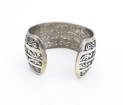 MMA MEXICO 925 Silver  Vintage Dark Tone Wide Swirl Cuff Bracelet  BT1958