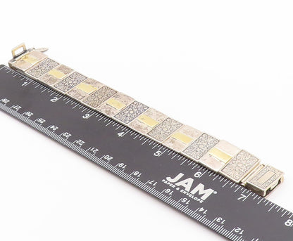 14k Gold 925 Sterling Silver Vintage Bracelet ISRAEL Floral Design  BT11044