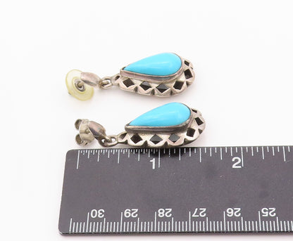 925 Sterling Silver Vintage Earrings MEXICO Cabochon Drop Shape Larimar  EG13477