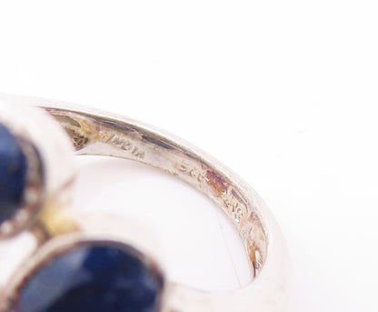 925 Sterling Silver Vintage Ring Oval Cut Blue Gemstone Cluster  Sz 8 RG29716