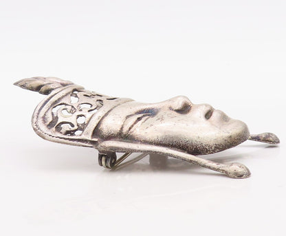925 Sterling Silver Vintage Brooch Pin Solid Carved Royal Figure Face  BP11232