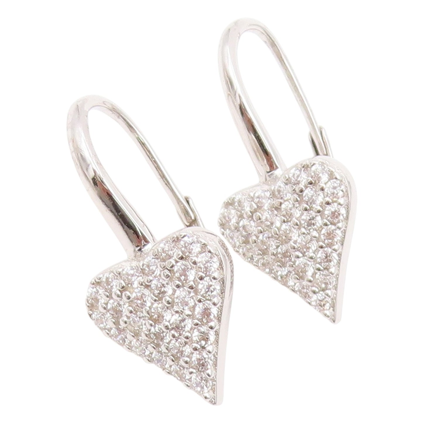 925 Sterling Silver Vintage Earrings Cluster CZ Love Heart Lever Back  EG14153