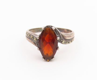 925 Sterling Silver Vintage Ring Marquise Cut Garnet Bypass Band  Sz 8  RG36819