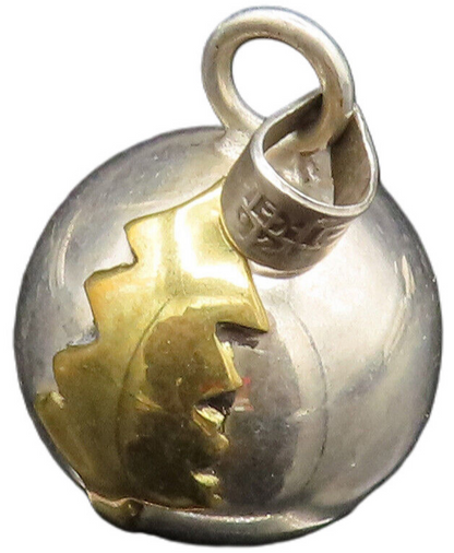 MEXICO 925 Silver  Vintage Two Tone Tree Sphere Ball Pendant (RATTLES) PT20793