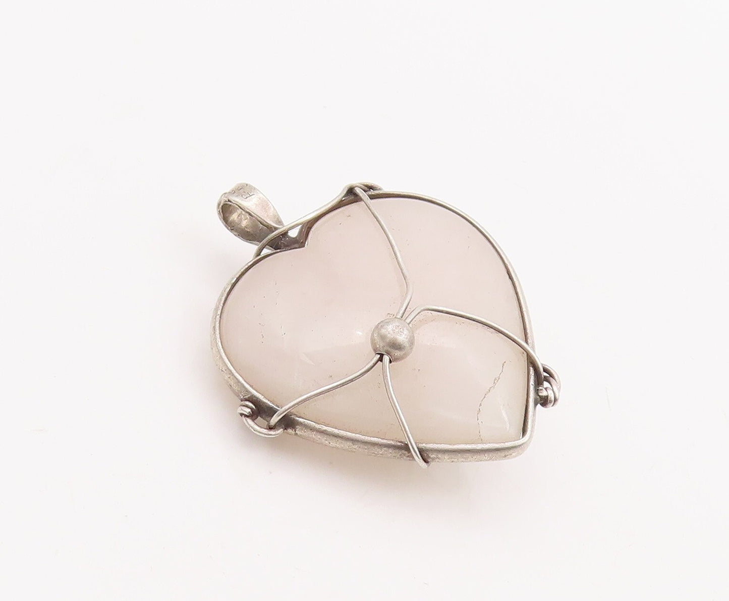 925 Sterling Silver Vintage Pendant Caged Heat Shape Gemstone  PT23398