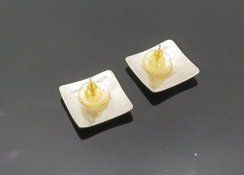 ISRAEL 925 Silver & 14K GOLD  Vintage Two Tone Square Drop Earrings  EG10177