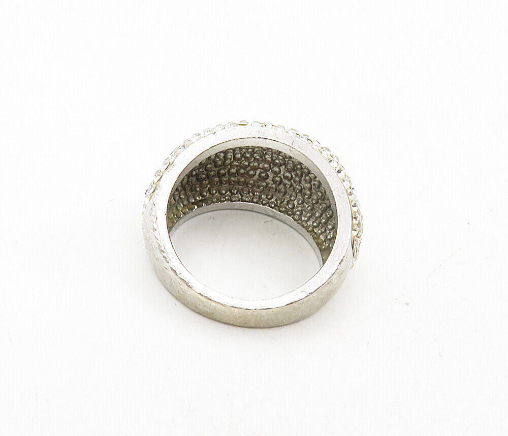MALAYSIA 925 Sterling Silver  Sparkling Topaz Encrusted Band Ring Sz 8  RG8941