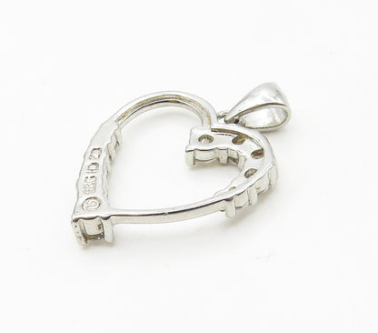 925 Sterling Silver   Shiny White Topaz Open Love Heart Pendant  PT12778