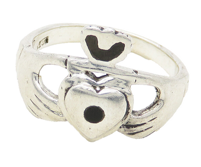 925 Sterling Silver  Vintage Black Onyx Claddagh Shiny Band Ring Sz 6  RG18736