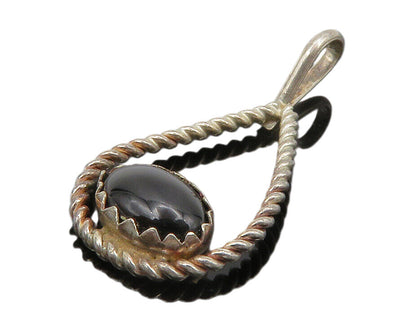 925 Sterling Silver  Vintage Petite Cabochon Cut Black Onyx Pendant  PT10665