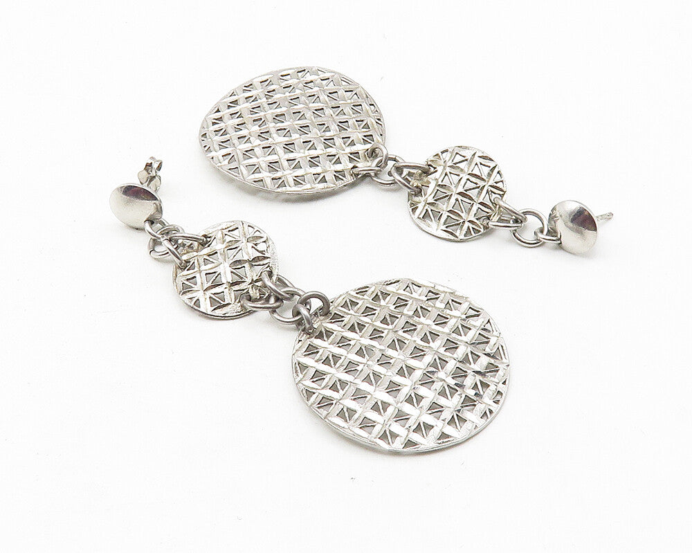 925 Sterling Silver  Vintage Shiny Floral Cutout Design Drop Earrings  EG5580