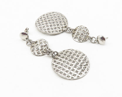 925 Sterling Silver  Vintage Shiny Floral Cutout Design Drop Earrings  EG5580