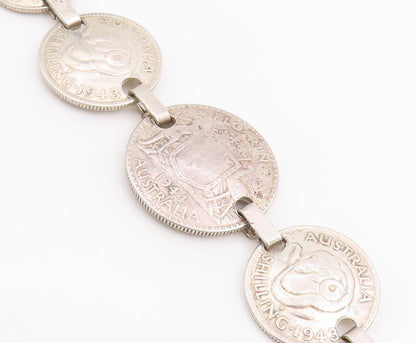 925 Sterling Silver Vintage Bracelet Antique Australian Florin Coin  BT11426