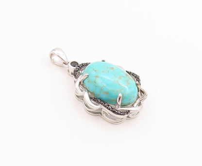 925 Sterling Silver Vintage Pendant Turquoise & Spinel Twisted Edges  PT24862